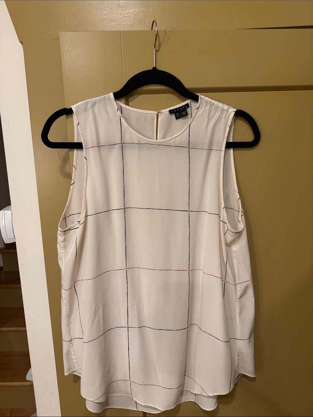 Theory Cream Sleeveless Camisole with Navy and Red Windowpane